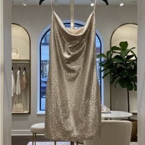 Elevator Disco Glamorous Gold Sequin thin strapped Dress- size medium